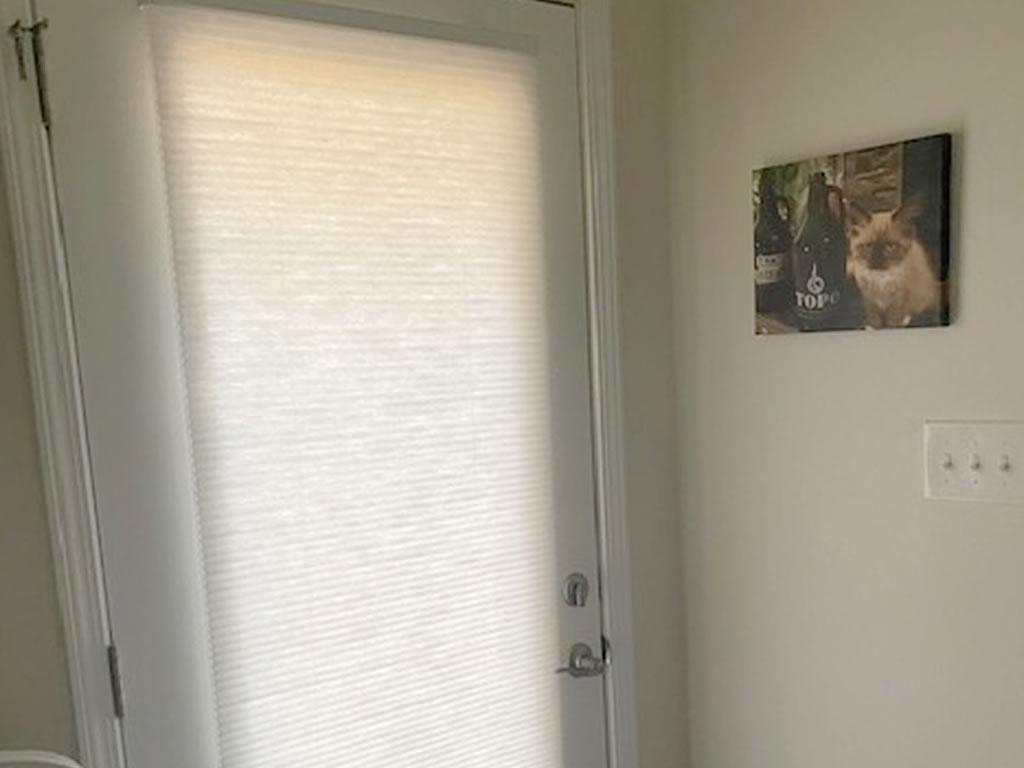 Cellular/Honeycomb shade installed on a door with a window