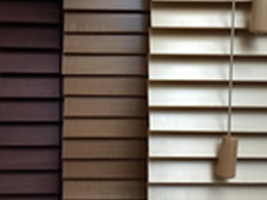 Color samples of natural wood blinds. Different stains.