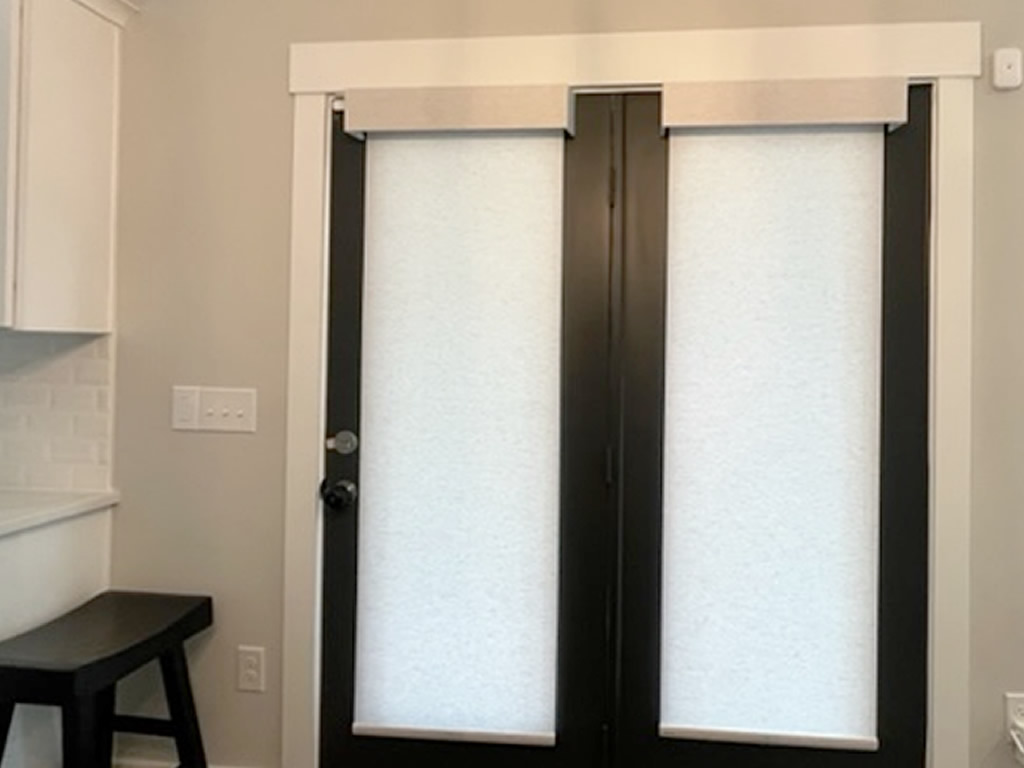 Sheer Shades installed on a double wood door