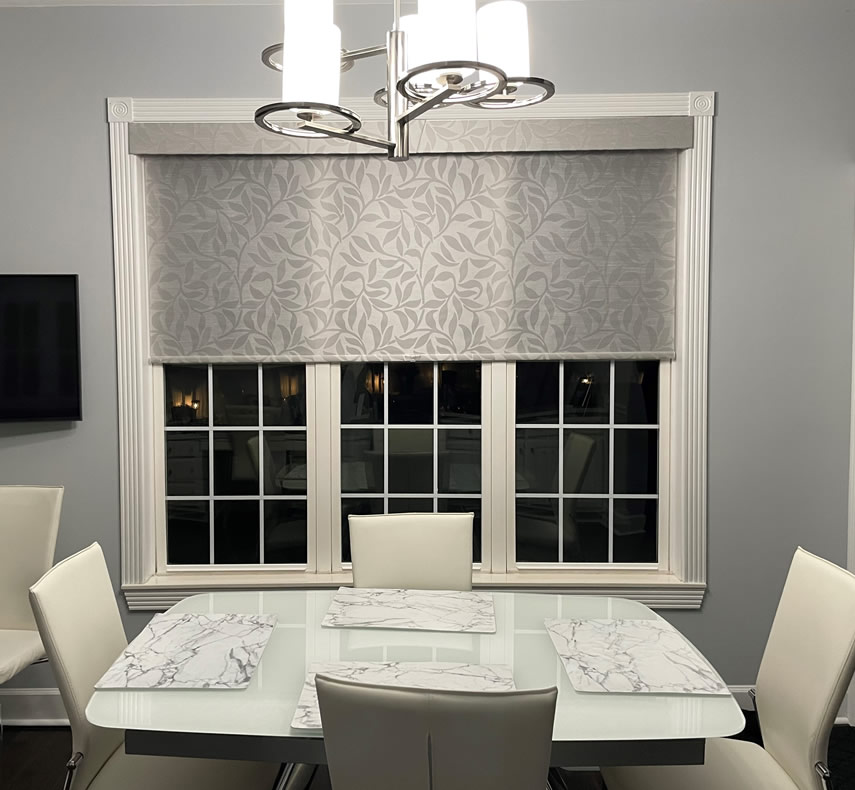 Window Treatments - Window shades installed in a dining room in NOrth Carolina